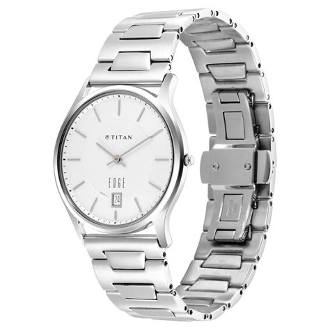 Buy Online Titan Edge Metal Quartz Analog with Date Silver Dial Silver ...
