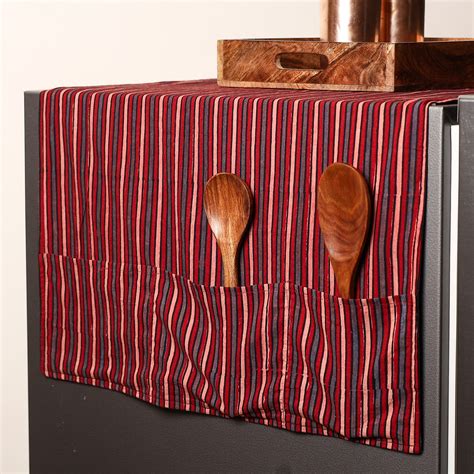 Red Handmade Cotton Fridge Top Cover with Multiple Pockets – iTokri आई ...