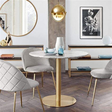 36" Round Dining Table Faux Marble Top and Brushed Gold Metal Base ...