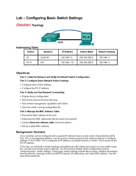Image result for Lab 1 Configuring Basic Switch Setting