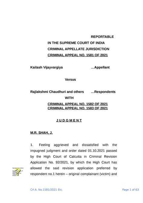judgement study - REPORTABLE IN THE SUPREME COURT OF INDIA CRIMINAL ...