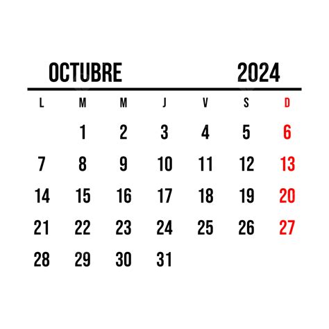 October Calendar Spanish