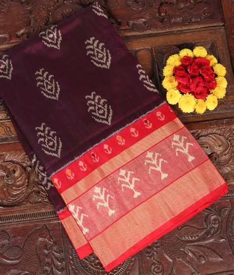 Buy Purple Ikat Silk Saree T332032