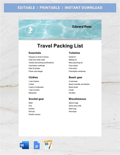 Packing List Sample 的图像结果
