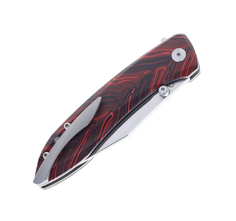 Petrified Fish Grow Button Lock Folding Knife Red Gmascus Handle K110 ...