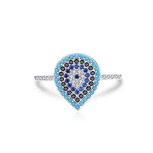 MISS JO 92.5 Sterling Silver Teardrop Evil Eye Rings, Rhodium Plated ...