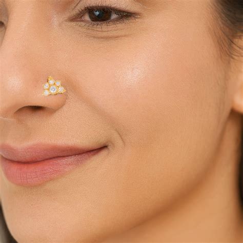 White CZ Crown Nose Pin - Sterling Silver Gold Plated – Mooneye IN