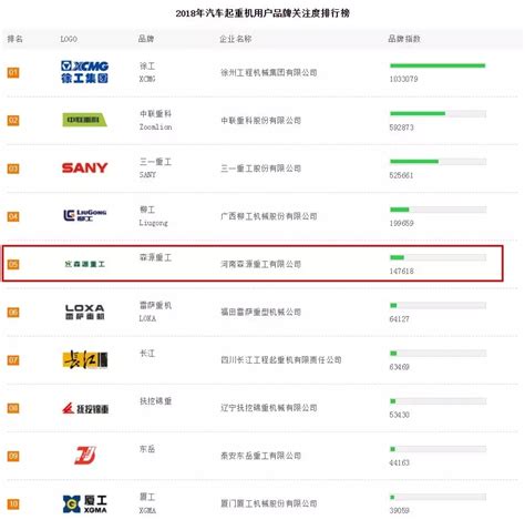 2018年度汽车起重机用户关注度排行榜公布！森源重工排名第五！_行业资讯_资讯频道_全球起重机械网
