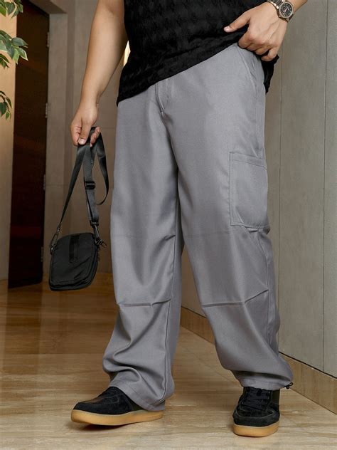 Instafab Plus Men's Moon Grey Twill-Utility Parachute Trousers