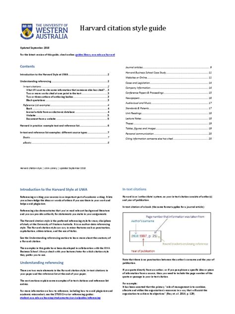 Harvard Citation Style Guide: Guides - Library.uwa - Edu.au/harvard | PDF | Citation | E Books