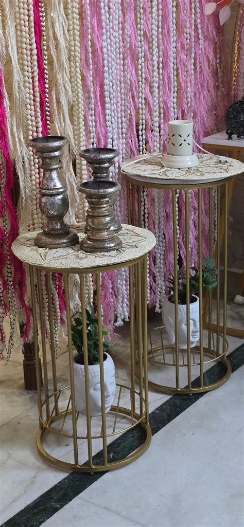 Weston Crafts Round Side Table, 2 PCS Compact Plant Display Stand ...