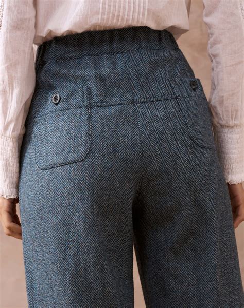Blue Herringbone Wool Trousers | Women's Trousers | Brora Sale