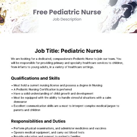 Free Pediatric Nurse Job Description Template to Edit Online