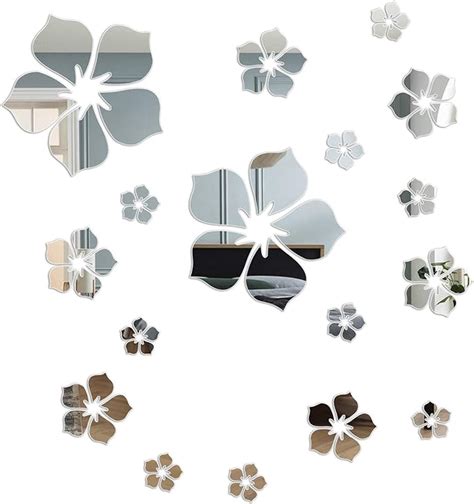 Acrylic Mirror Floral Wall Stickers Self Adhesive Mirror Wall Decor ...