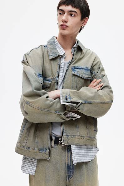 Loose Fit Denim worker jacket - Grey-blue - Men | H&M IN