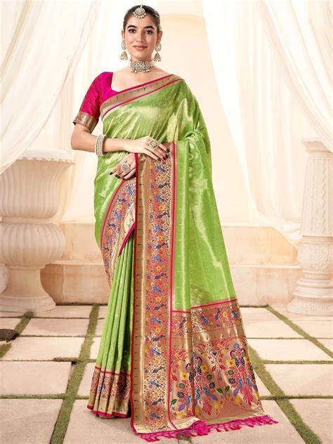 Buy Green Zari Weaving Silk Festival Wear Paithani Saree From Ethnic Plus