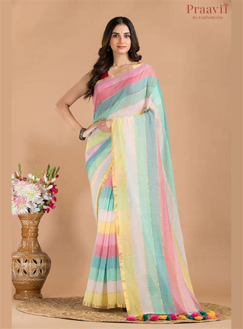 Pastel Rainbow Mul Cotton Saree – Krafts & Knits