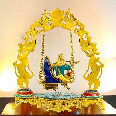Buy Pure Brass Radha Krishna on Swing - Handcrafted with Natural Stones ...