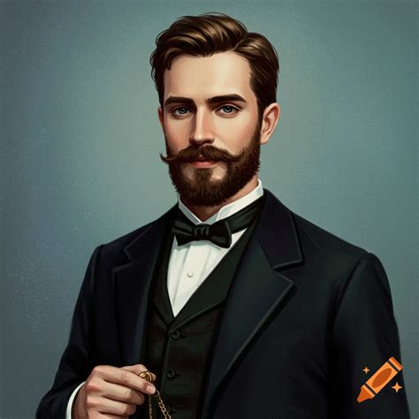 A detailed portrait of a distinguished Victorian man with a beard and ...