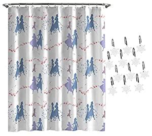 Disney Frozen Gold Leaves Shower Curtain & 12-Piece Hook Set & Easy Use ...