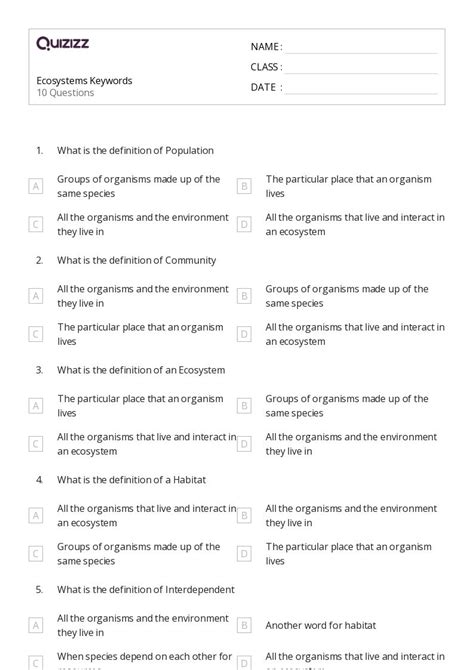 50+ ecosystems worksheets for 11th Class on Quizizz | Free & Printable
