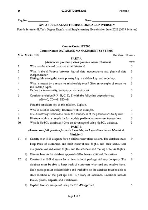 Final Exam Notes for ITT206: Database Management Systems - June 2023 ...