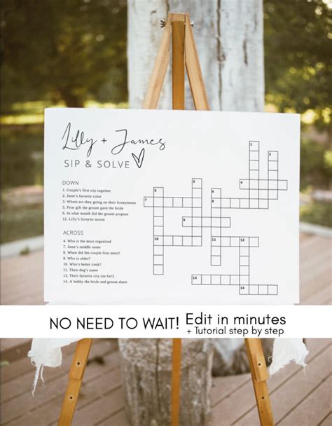 Custom Wedding Crossword Puzzle Template, Personalized Bridal Shower ...