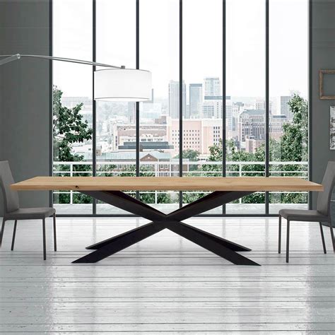 Modern Table in Venereed Wood and Steel Made in Italy