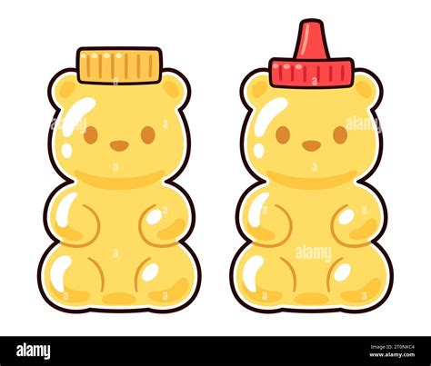 Two cute cartoon bear shaped honey bottles drawing. Animal packaging ...