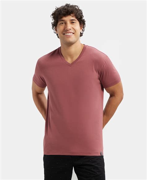 Buy Super Combed Cotton Rich Solid V Neck Half Sleeve T-Shirt - Wild ...