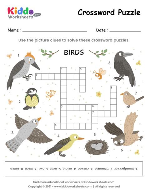 Free Printable Crossword Puzzle Birds Worksheet - kiddoworksheets ...