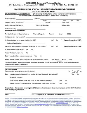Fillable Online MAYFIELD HIGH SCHOOL STUDENT PROGRAM ENROLLMENT - HFM ...