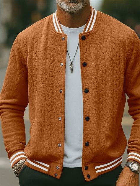 Men's Bomber Jacket Home Office Windbreaker Pocket Spring Fall Solid ...