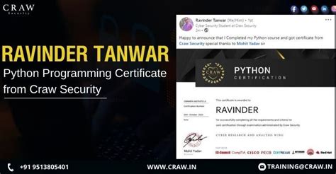 Ravinder Tanwar Celebrates Completion of Python Certification Course at ...