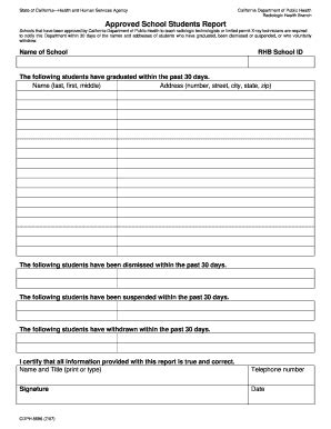 Fillable Online cdph ca Approved School Students Report. CDPH 8696 ...