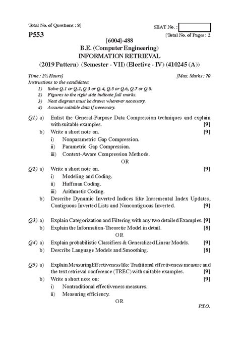 B.E. (Computer Engineering) - Information Retrieval Exam (410245 A ...