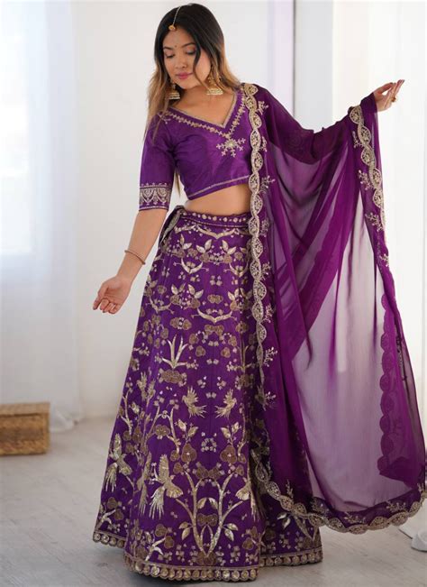 Glamorous Zari Sequence Work Art Silk Purple Indian Wear Lehenga Choli ...