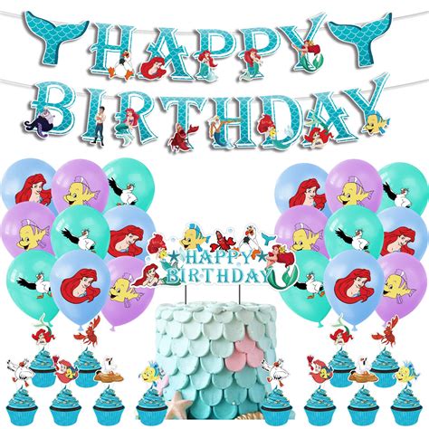 Buy 32 Pcs The Little Mermaid Birthday Decorations,Wopin- The Little ...