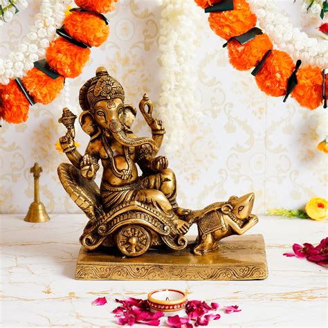 Lord Ganesha on Mushak Savari Antique Handcrafted Premium Brass Idol ...
