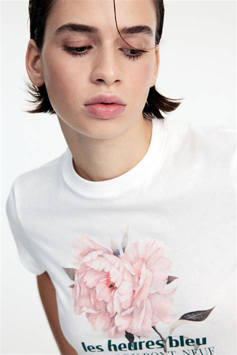 Cropped printed T-shirt - Cream/Les heures bleu - Ladies | H&M IN