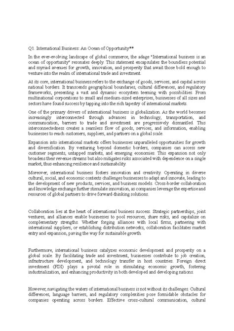 IB Important Questions for International Business Analysis - Studocu