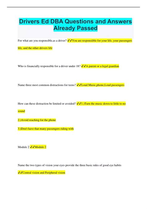 Drivers Ed DBA Questions and Answers Already Passed - Drivers Ed DBA ...