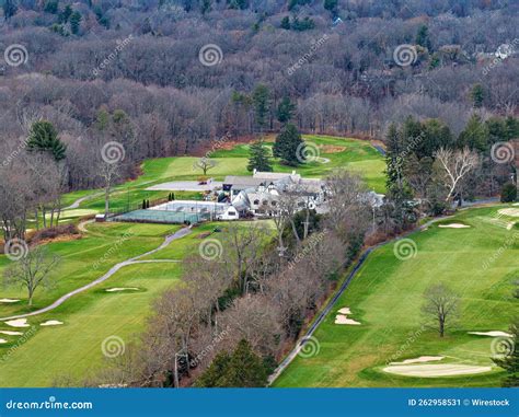 Aerial of Longmeadow Country Club in Late Fall Deciduous Trees Green ...