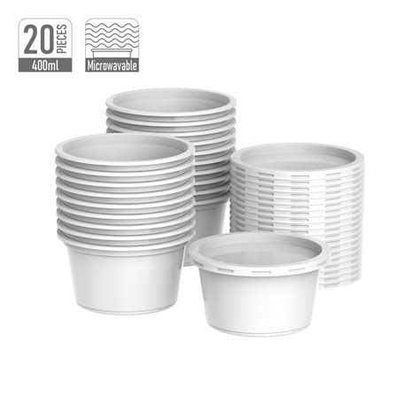 Cosmoplast Plastic Catering Containers 400 ml with Lids White - 20 Pcs ...