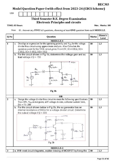 BEC303 Model Question Paper-I for Electronic Principles & Circuits ...