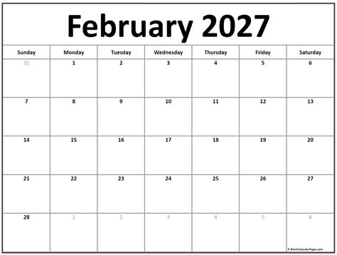 February 2027 calendar | free printable calendars