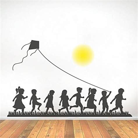 Rawpockets 'Kid' s Playing Kites on Sunset ' Wall Sticker (PVC Vinyl ...