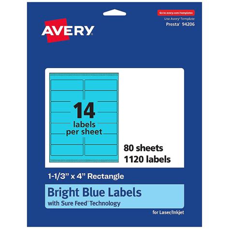 Avery Printable Rectangle Labels, Bright Blue, 1-1/3" x 4", 1,120ct ...