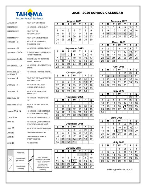 Tahoma School District Calendar 2025-2026 in PDF