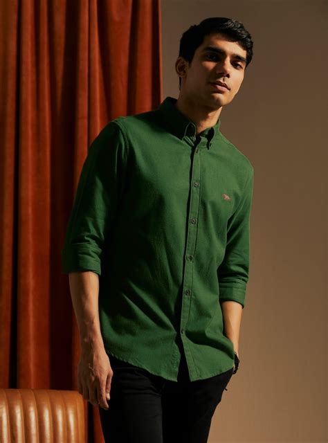 Buy Dark Shamrock Shirt | Casual Green Solid Shirts for Men Online ...